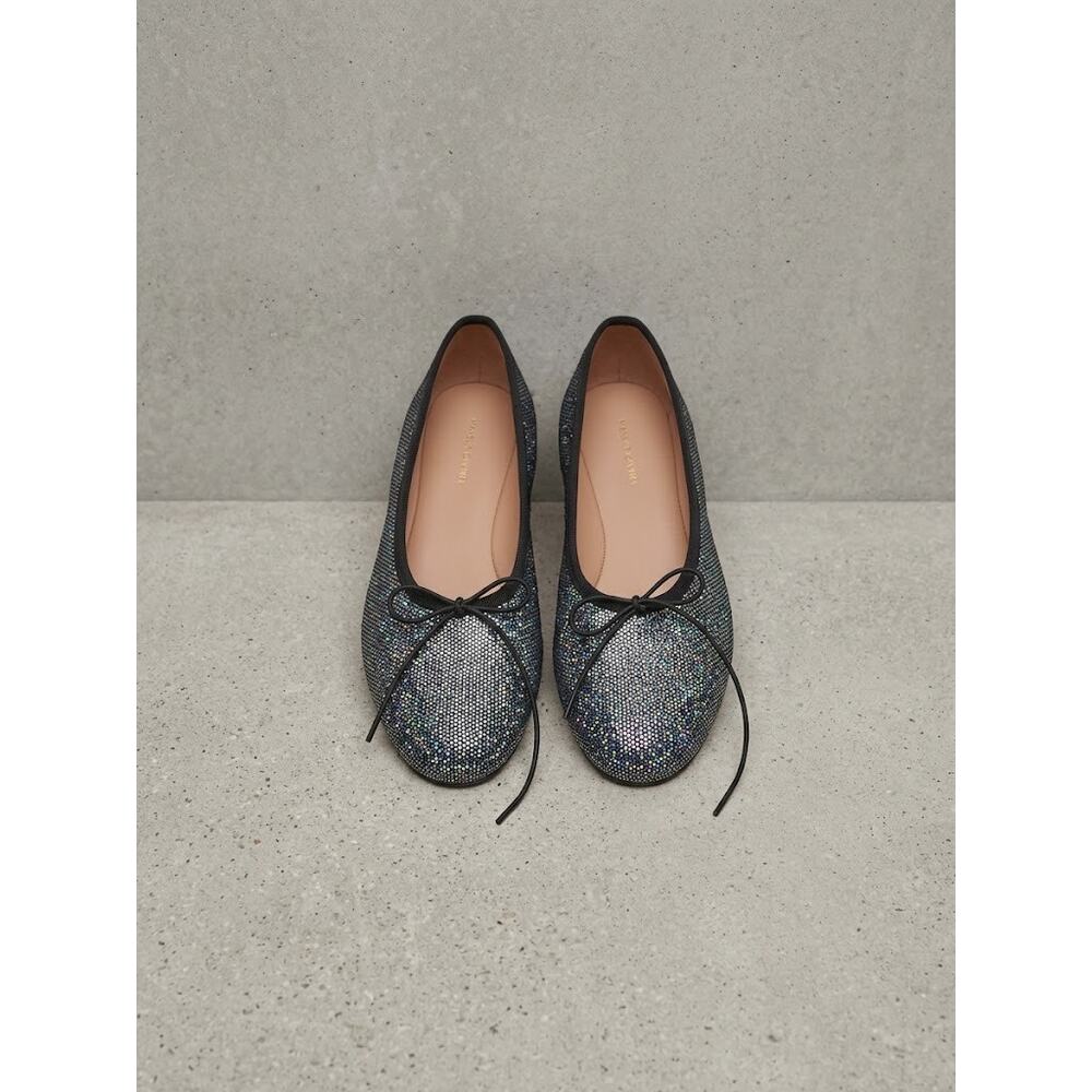 Mansur Gavriel Black Holographic Glitter Ballet Flats Bow Shoes